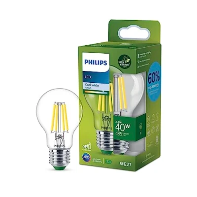 Imagen de Philips Bombilla LED Clásica Eficiente, Casquillo E27 2.3W, 485 Lúmens, Luz Blanca Fría 4000k, Clase Energetica A
