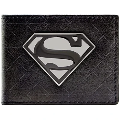 Imagen de Man of Steel Superman Esperanza Insignia Metálica Emblema Billetera/Cartera Bi Fold Porta ID &amp; Tarjetero, Negro