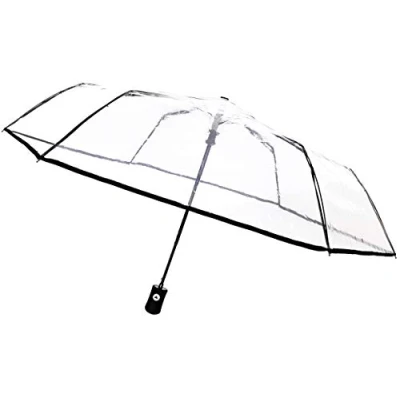 Imagen de SMARTBULLE Paraguas plegable transparente Compacto; Resistente; A prueba de viento; Apertura automática; Diámetro=98cm; para hombre/mujer; Color: Borde NEGRO