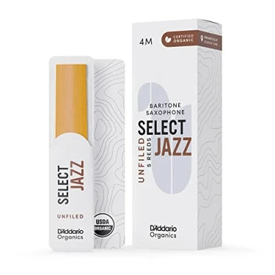 Imagen de D&#039;Addario Orgánico Select Jazz Baritone Cañas para Saxofón de Saxo La Primera y única Caña Ecológica, Unfiled, 4 Medium
