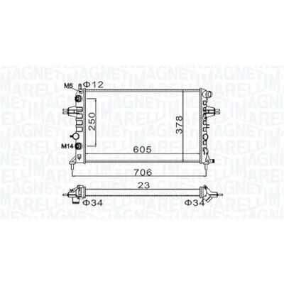 Imagen de MAGNETI MARELLI 350213158200 Radiador, refrigeración del motor 605 378 23 Aletas unidas mecánicamente OPEL: Astra G Berlina, CC