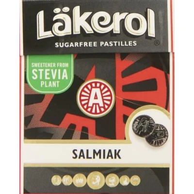Imagen de 4 Cajas x 25g de Läkerol Salmiak Stevia Original Sueco Sin Azúcar Regaliz Salado Pastillas Gotas Dragees Caramelos Dulces
