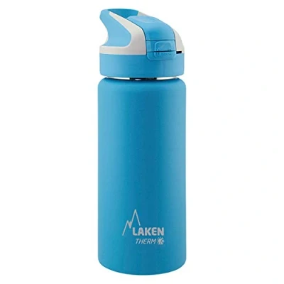 Imagen de Botella de Agua Térmica al Vacío Acero Inoxidable Doble Pared Laken (0,5L Azul Claro) Tecnología 24 Horas Frío Ideal para Trabajo o Deporte Cierre Hermético y Uso Vertical