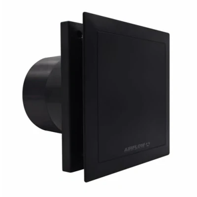 Imagen de Airflow QT100 HT Ventilador extractor de baño ultra silencioso 25 dB, eficiencia energética 5W, humedad ajustable 60 90% RH, dos velocidades 21/25 l/s, control temporizador, clasificación IP45,