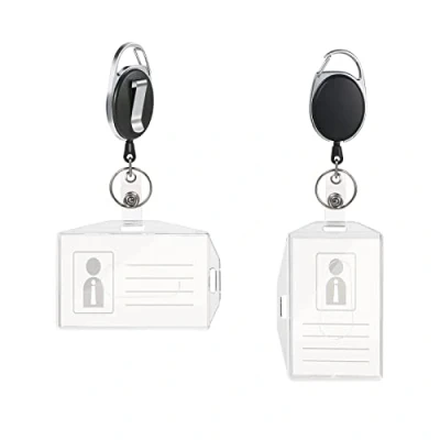 Imagen de Vicloon Funda para Tarjeta con Llavero Retráctiles de Alta, 2 Pcs Soporte ID en Estilos (Horizontal/Vertical) y Clip Cinturon Cordón Nylon Extensible Oficina Autobús