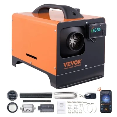 Imagen de VEVOR Calentador Diésel Portátil Todo en Uno 12V 8kW de Aire 0,16 0,62 L/h 8 36C Ajustable 20 25 m² LCD Bluetooth Mando a Distancia Depósito 5 L para Autocaravana Sin Instalación