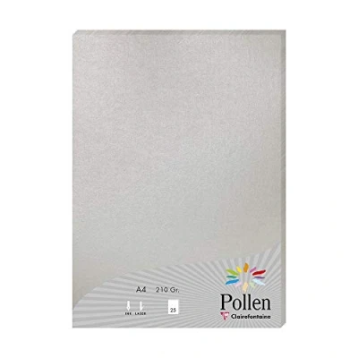 Imagen de Clairefontaine Ref 24389C Pollen Coloured Paper (Pack of 25 Sheets) A4 (210 x 297mm), 210gsm Paper, Inkjet &amp; Laser Printer Compatible, Acid Free Silver