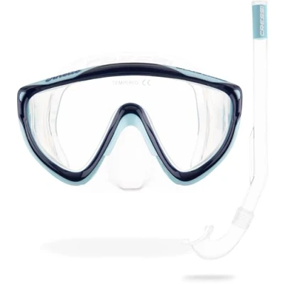 Imagen de Cressi Tinetto &amp; Mini Island Mask Snorkel Kits, Claro/Cian/Navy