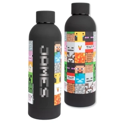 Imagen de Minecraft Botellas de agua personalizadas para niños Botella acero inoxidable a prueba fugas sin BPA 700 ml Negro