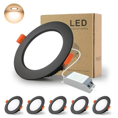 Imagen de Downlight Led Negro Techo Empotrable,BAGZY 5x 7W Foco Redondo=70W (700 LM) 3000K (Luz Blanco Cálido), IP44,Recorte 80 90mm, AC 220 240V,Foco de Ultraplano para Dormitorio,Baño,Cocina