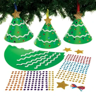 Imagen de Baker Ross FX857 Kit de decoración conos árbol Navidad Pack 6, manualidades navideñas para niños