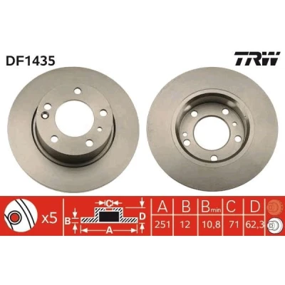 Imagen de TRW DF1435 Disco de freno 251 12 5 108 macizo barnizado CITROËN: XM II Hatchback