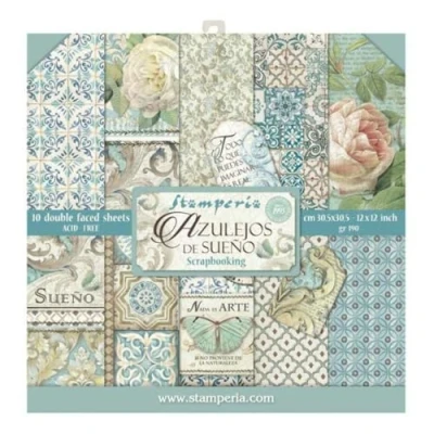 Imagen de Stamperia Bloc de Scrapbooking 10 hojas 30.5x30.5 (12&quot;x12&quot;) 2 caras Azulejos (SBBL55)