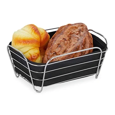 Imagen de Relaxdays Cesta pan con Forro de Tela, Rectangular, Desayuno para Pan, Canasta 10 x 23,5 17 cm, Negro