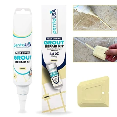Imagen de PentaUSA Blanqueador de Juntas Azulejos, Kit Reparación Juntas, Escapadas, Lechada Tubo, y Renovación, Mortero Azulejos Con Espatula (250g Color Crema)