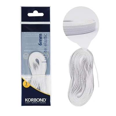 Imagen de KORBOND Blanca m 110370 Cinta de Goma elástica, arreglos Ropa, cinturillas, puños, confección, Manualidades, remiendos, Mezcla poliéster Duradera, 6 mm x 3