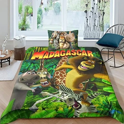 Imagen de Madagascar Juego De Funda Edredón 3D Nórdica para Adolescentes Cama Dredón con Cierre Cremallera Microfibra Suave Single（135x200cm）