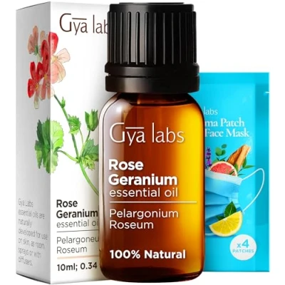Imagen de Gya Labs Aceite esencial de geranio rosa para piel hidratada (10 ml) grado puro Perfecto aromaterapia, tez potenciada y flexible Uso en la
