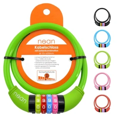 Imagen de nean Candado de bicicleta infantil, con código combinación números, multicolor, 10 x 650 mm (verde)