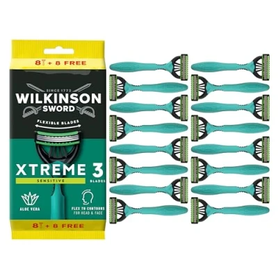 Imagen de Wilkinson Sword Xtreme 3 Sensitive Pack De 8 + Maquinillas Desechables Con Una Banda Lubricante Vitamina E y Aloe Vera Optimas Para el Cuidado Suavidad Facial