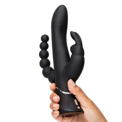Imagen de Vibrador Conejito triple negro y de silicona Happy Loky