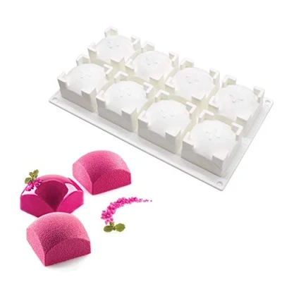 Imagen de XiaoShenLu Molde de Silicona Pastel 3D, moldes 3D para postres pudín, 8 cavidades Forma Cuadrado con Tapa Redonda, Blanco