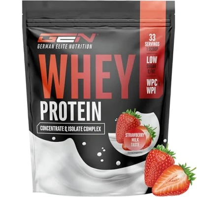 Imagen de Whey Protein Complex 1000 g (Leche de Fresa) con parte aislado Proteína instantánea BCAA y EAA German Elite Nutrition