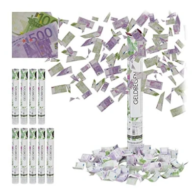 Imagen de Relaxdays 10 x Cañones Confeti Billetes, 6 8 m de Alcance, para Carnaval o Cumpleaños, Papel Cartón, 40 cm, Lila Verde