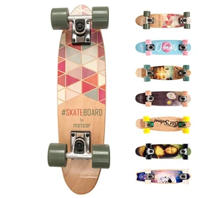 Imagen de Monopatín patineta Retro Madera Skateboard Completo niños jóvenes Adultos Mejor Calidad Robusto Ligero Ruedas un (Summer Triangles)