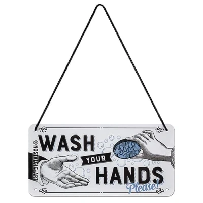 Imagen de Nostalgic Art Cartel Colgante Retro Wash Your Hands Idea de Regalo para los Fans la Nostalgia, metálico, Diseño Vintage Decorativo, 10 x 20 cm