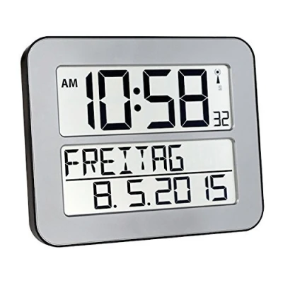 Imagen de TFA Dostmann 60.4512 Timeline MAX Radio Reloj de Pared Digital, Plata con baterías