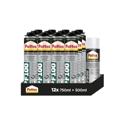 Imagen de Pattex 100 Espuma de poliuretano universal Pistola12x750ml + Limpiador 500ml