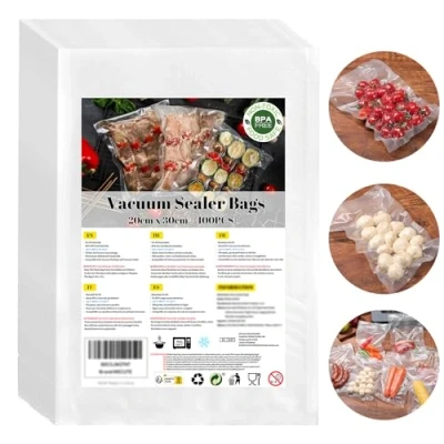 Imagen de WECUTE Bolsas de vacío para alimentos,20x30 cm 100 gofradas almacenar y cocinar alimentos hervibles, Conservación Cocción Sous Vide &amp; Boilable, Libre BPA