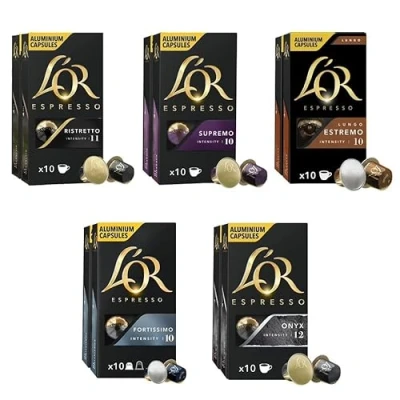 Imagen de L&#039;OR Espresso Cápsulas de Café Surtido Intensidades 10 a 12 100 Compatibles Nespresso (R)
