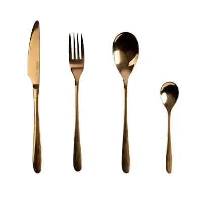 Imagen de BERGNER PRAGA, Cubertería de acero inoxidable 16 piezas, Incluye 4 cuchillos, cucharas, tenedores, elegante acabado en negro, Duradera y para toda ocasión