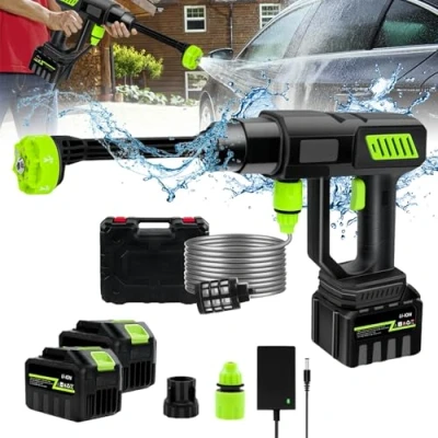 Imagen de 6 en 1 68Bar Hidrolimpiadora Bateria De Alta Presion, 21v 980PSI Pistola Agua A PresióN PortáTil, 15,000mah, Presion para Coche, Sin Cable (2 batería)