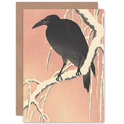 Imagen de Artery8 Ohara Koson Crow On Snowy Branch Japanese Painting Fine Art Greeting Card Plus Envelope Blank Inside Nieve japon�s Pintura