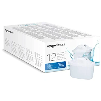 Imagen de Amazon Basics Cartuchos filtrantes de agua, aptos y compatibles con todas las BRITA incl.PerfectFit &amp; Jarras, Paquete 12