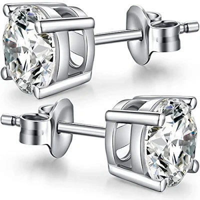 Imagen de Pendientes Hombre,Pendientes Diamante,Pendientes Hombre Plata,Pendientes Circonita Plata De Ley 925,Pendientes Diamante Mujer Brillantes,Pendientes Zirconita Oro Blanco 8mm
