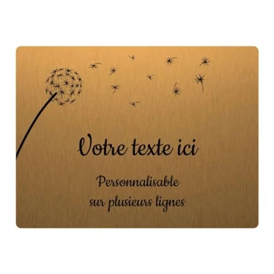 Imagen de Placa grabada funeraria, diseño de diente león, autoadhesiva, 20 x 15 cm, personalizada, 1 a 3 líneas, oro cepillado