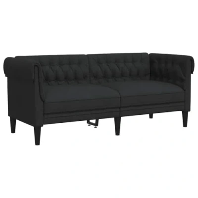 Imagen de vidaXL Sofá Chesterfield de 2 Plazas, Asiento con Respaldo Reposabrazos, Sillón Tapizado Televisión, Mueble para Salón, Tela Negro