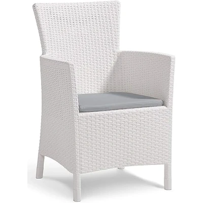 Imagen de Keter Iowa Sillón de jardín para exterior e interior con cojín incluido, Resina acabado ratán plano, Color Blanco
