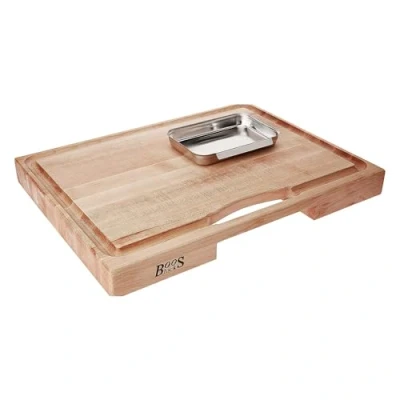 Imagen de Boos Block Tabla Cortar con Recipientes Ranura Para Jugo Cocina Profesional Reversible Madera Grande Extra Gruesa 38,1 x 35,6 5,7 cm