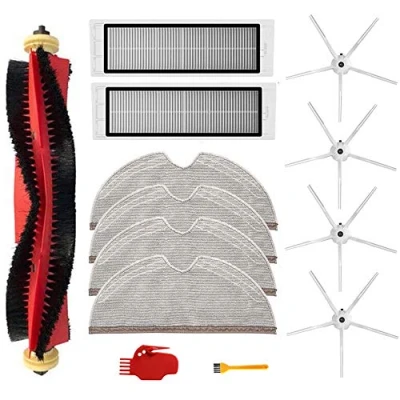 Imagen de Kit de 13 piezas para Xiaomi Roborock S6 S60 S65 S5 MAX MAXV Pure Aspiradora Accesorios, 1 cepillo rodillo, 2 filtros, 4 trapos, cepillos laterales, herramienta limpieza (blanco)