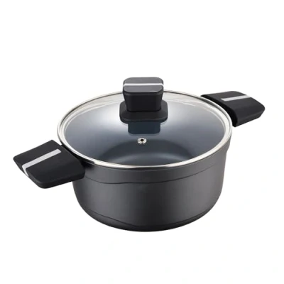 Imagen de San Ignacio Bistro Grey Cacerola con Tapa de 20cm Fabricada En Aluminio Fundido Interior Acero Quantanium Exterior Negro Mate Punto Inducción Mango Soft Touch