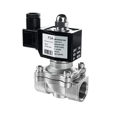 Imagen de FSA Válvula Magnética de Acero Inoxidable 304 3/4&quot; 24V DC 0 10 bar Viton cerrada sin corriente