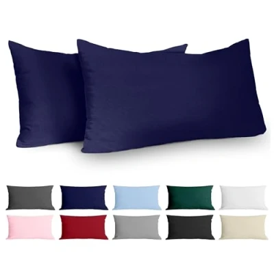 Imagen de Dreamzie Fundas de Almohada (Juego 2) Azul Oscuro para Las Almohadas 40 x 80 cm 100% Algodon Jersey Funda Cojin Cama Protector