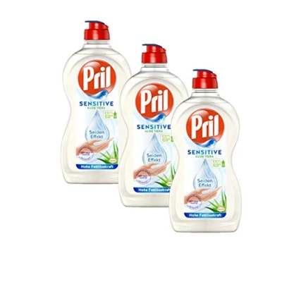 Imagen de Pril Detergente de aloe vera Sensitive (8 x 450 ml) para lavar a mano, pH neutro la piel con efecto seda