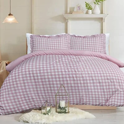Imagen de Sleepdown Juego de Funda edredón fácil Cuidado, diseño Cuadros con Cuadros, Color Rosa