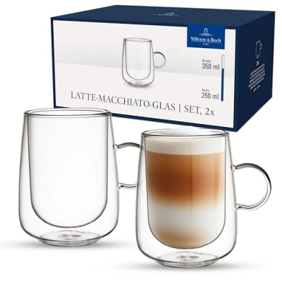 Imagen de Villeroy &amp; Boch Artesano Hot&amp;Cold Beverages vaso Latte Macchiato, set de 2 vasos doble pared para bebidas frías y calientes, vidrio borosilicato, apto lavavajillas, microondas